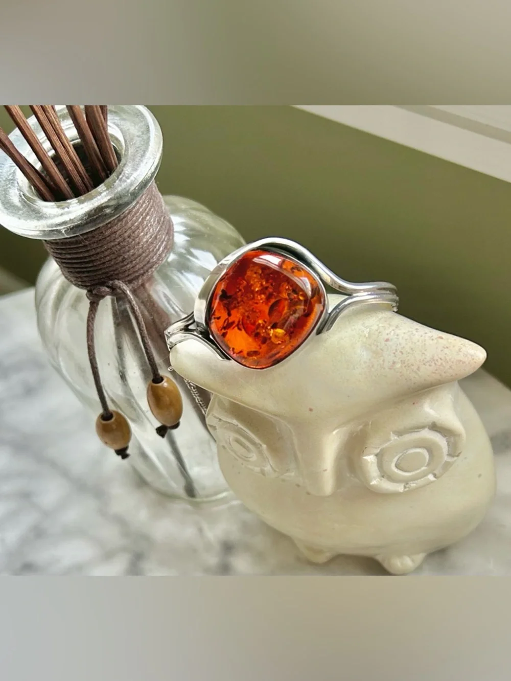 Oversized Baltic Amber & Sterling Silver Modernist Cuff Bracelet (Vtg) - Picture 12 of 15